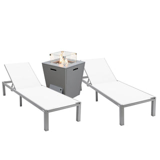 LeisureModLeisureMod | Marlin Modern Aluminum Outdoor Patio Chaise Lounge Chair Set of 2 with Square Fire Pit Side Table Perfect for Patio, Lawn, and Garden | MLGRCF21-77W2MLGRCF21-77W2Aloha Habitat