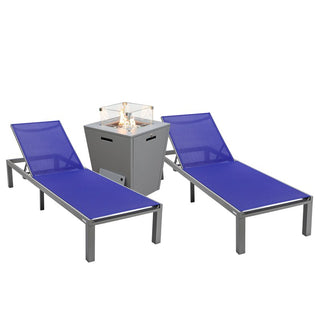 LeisureModLeisureMod | Marlin Modern Aluminum Outdoor Patio Chaise Lounge Chair Set of 2 with Square Fire Pit Side Table Perfect for Patio, Lawn, and Garden | MLGRCF21-77W2MLGRCF21-77NBU2Aloha Habitat