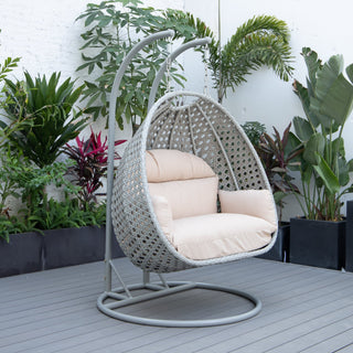 LeisureModLeisureMod | Mendoza Light Grey Wicker Hanging 2 person Egg Swing Chair | MSCLGR-53WMSCLGR-53BGAloha Habitat