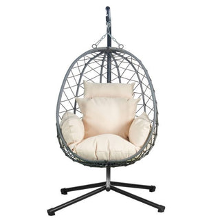 LeisureModLeisuremod | Summit Mid-Century Modern Outdoor Single Person Egg Swing Chair in Grey Steel Frame With Removable Cushions | SSCGR-35RSSCGR-35BGAloha Habitat