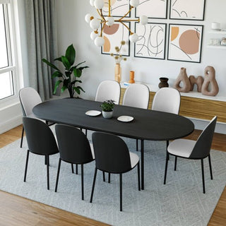 LeisureModLeisureMod | Tule 9-Piece Dining Set in Steel Frame with 8 Upholstered Seat Dining Chairs and 83" Oval Dining Table with MDF Tabletop | TT84-C18TT84-CBL18-WAloha Habitat