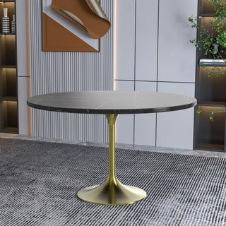 LeisureModLeisureMod | Verve Collection 48 Round Dining Table, Brushed Gold Base with Sintered Stone White Top LeisureMod Verve Collection 48 Round Dining Table,Brushed Gold Base with Sintered Stone Top | VT23BG-48-SVT23BG-48BLSAloha Habitat