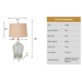 Lux LightingCast 28" Bubble Glass (Clear / Light Blue) Coastal Table Lamp Rope / Burlap, (Set of 2)LUX-1513-CLEAR/BLUEAloha Habitat