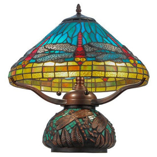 Meyda Lighting17"H Tiffany Dragonfly w/Tiffany Mosaic Base Table Lamp27159Aloha Habitat