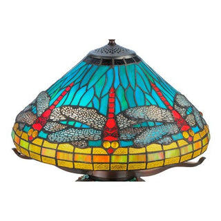 Meyda Lighting17"H Tiffany Dragonfly w/Tiffany Mosaic Base Table Lamp27159Aloha Habitat