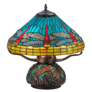 Meyda Lighting17"H Tiffany Dragonfly w/Tiffany Mosaic Base Table Lamp27159Aloha Habitat