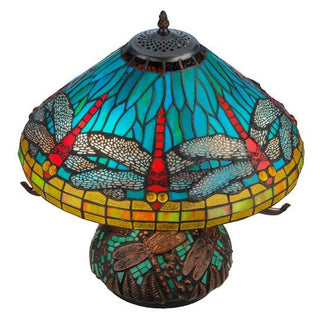 Meyda Lighting17"H Tiffany Dragonfly w/Tiffany Mosaic Base Table Lamp27159Aloha Habitat