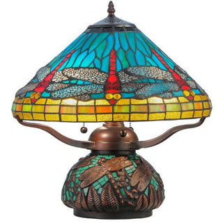 Meyda Lighting17"H Tiffany Dragonfly w/Tiffany Mosaic Base Table Lamp27159Aloha Habitat