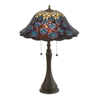 Meyda Lighting22"H Tiffany Peacock Feather Table Lamp14574Aloha Habitat