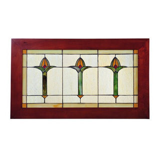 Meyda Lighting24" Wide X 14" High Arts & Crafts Bud Trio Wood Frame Stained Glass Window97961Origins of Home