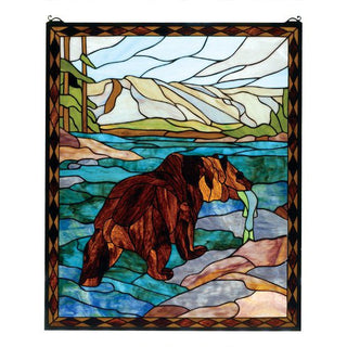 Meyda Lighting25"W X 30"H Grizzly Bear Stained Glass Window72934Aloha Habitat