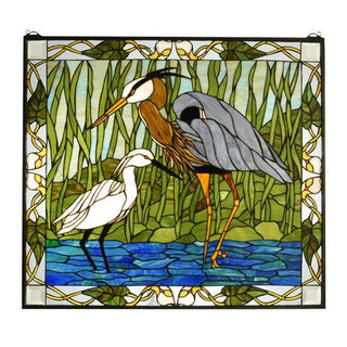 Meyda Lighting30"W X 27"H Blue Heron & Snowy Egret Stained Glass Window62955Aloha Habitat