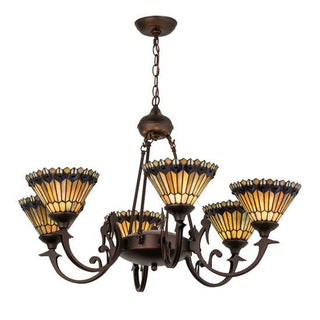 Meyda Lighting33"W Tiffany Jeweled Peacock 6 LT Chandelier16099Aloha Habitat