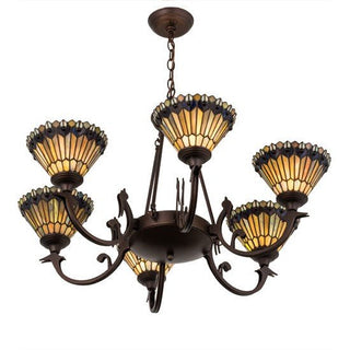 Meyda Lighting33"W Tiffany Jeweled Peacock 6 LT Chandelier16099Aloha Habitat