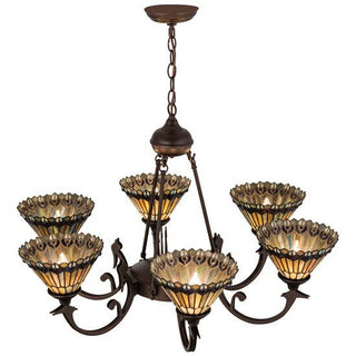 Meyda Lighting33"W Tiffany Jeweled Peacock 6 LT Chandelier16099Aloha Habitat