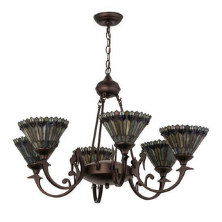 Meyda Lighting33"W Tiffany Jeweled Peacock 6 LT Chandelier16099Aloha Habitat