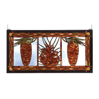 Meyda Lighting36" Wide X 18" High Pinecone Stained Glass Window81470Aloha Habitat