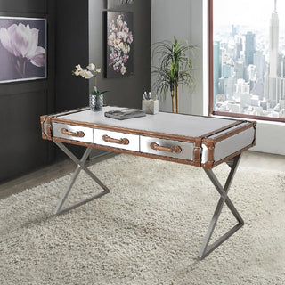 PasargadPasargad Home Brookline Stainless Steel with Genuine Leather Desk, BrownDESK - 0092Aloha Habitat