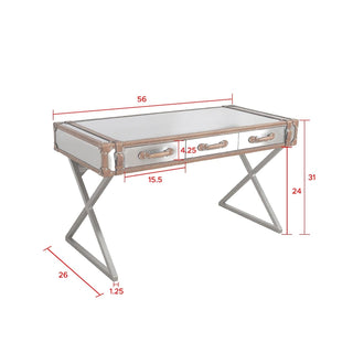 PasargadPasargad Home Brookline Stainless Steel with Genuine Leather Desk, BrownDESK - 0092Aloha Habitat