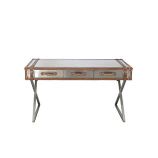 PasargadPasargad Home Brookline Stainless Steel with Genuine Leather Desk, BrownDESK - 0092Aloha Habitat