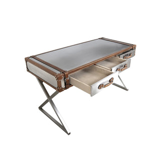 PasargadPasargad Home Brookline Stainless Steel with Genuine Leather Desk, BrownDESK - 0092Aloha Habitat