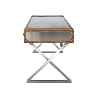 PasargadPasargad Home Brookline Stainless Steel with Genuine Leather Desk, BrownDESK - 0092Aloha Habitat