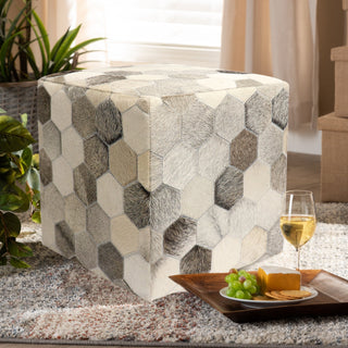 PasargadPasargad Home Galaxy Cowhide Pouf Ottoman, Silver/GreyPTPF - 192Aloha Habitat