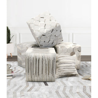 PasargadPasargad Home Galaxy Cowhide Pouf Ottoman, Silver/GreyPTPF - 192Aloha Habitat