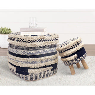 PasargadPasargad Home Grandcanyon Braided Cotton Pouf with Wooden LegsPPF - 789 - 1Aloha Habitat