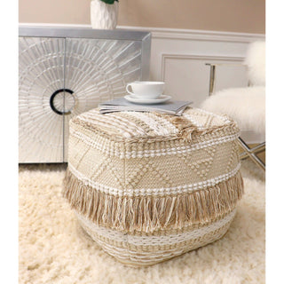 PasargadPasargad Home Grandcanyon Cotton Braided with Tassel Pouf, BeigePPF - 261 - 1Aloha Habitat