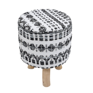 PasargadPasargad Home Grandcanyon Cotton with Wooden Legs Pouf, White/BlackPPF - 286 - 1Aloha Habitat