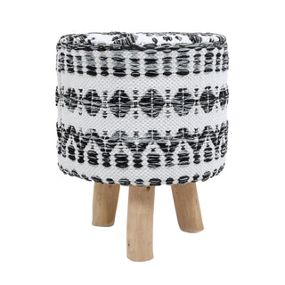 PasargadPasargad Home Grandcanyon Cotton with Wooden Legs Pouf, White/BlackPPF - 286 - 1Aloha Habitat