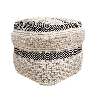 PasargadPasargad Home Grandcanyon Hand Woven 100% Cotton Pouf, Ivory/BlackPPF - 623Aloha Habitat