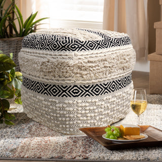 PasargadPasargad Home Grandcanyon Hand Woven 100% Cotton Pouf, Ivory/BlackPPF - 623Aloha Habitat