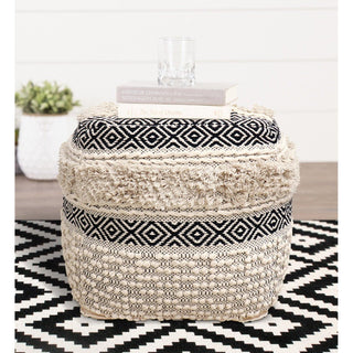 PasargadPasargad Home Grandcanyon Hand Woven 100% Cotton Pouf, Ivory/BlackPPF - 623Aloha Habitat