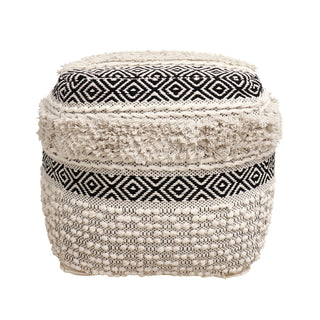 PasargadPasargad Home Grandcanyon Hand Woven 100% Cotton Pouf, Ivory/BlackPPF - 623Aloha Habitat