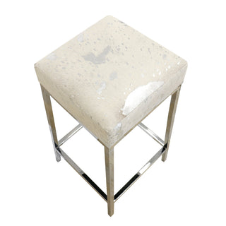 PasargadPasargad Home Safari Collection Silver Foil Cowhide & Steel Bar Stool, SilverPGN - 1500Aloha Habitat