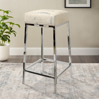 PasargadPasargad Home Safari Collection Silver Foil Cowhide & Steel Bar Stool, SilverPGN - 1500Aloha Habitat