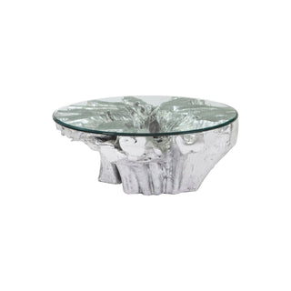 Phillips CollectionAbyss Cast Root Coffee Table With Glass, Silver LeafPH67967Aloha Habitat