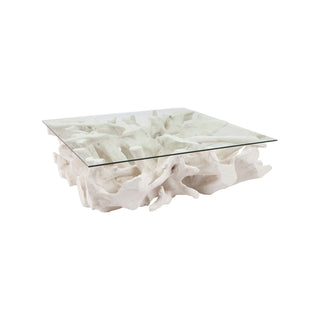 Phillips CollectionCast Root Coffee Table, White Stone, With GlassPH87195Aloha Habitat