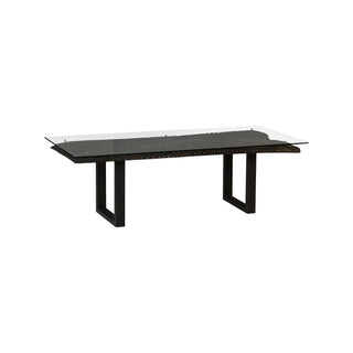 Phillips CollectionChainsaw Dining Table with Glass, Burnt Black, Black Iron U LegsTH97704Aloha Habitat