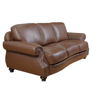 Sunset TradingCharleston 3 Piece Top Grain Leather Living Room Set | Chestnut Brown Rolled Arm Sofa Loveseat and Chair with NailheadsSU-CR2130-86-LF3PAloha Habitat