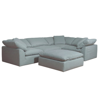 Sunset TradingContemporary Puff Collection 5PC Slipcovered Modular L-Shaped Sectional Sofa with Ottoman | Performance Fabric Washable Water-Resistant Stain-Proof | 132" Deep-Seating Down-Filled Chaise Lounge Couch | Ocean BlueSU-1458-43-3C-1A-1OAloha Habitat