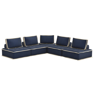 Sunset TradingPixie 5 Piece Sofa Sectional | Modular Couch | Navy Blue and Cream FabricSU-UPX1671135-5A-NWAloha Habitat