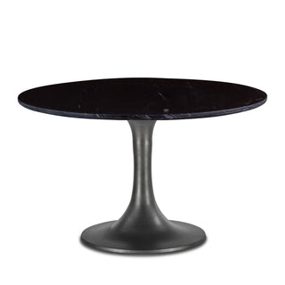 World InteriorsPalm Desert Natural Black Marble Dining Table with Brushed Steel Tulip BaseZWPDSTTULBLAOrigins of Home