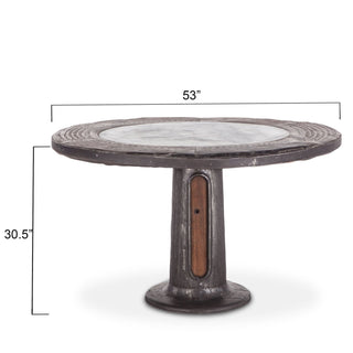 World InteriorsWelles 53" Round Dining Table in Teak, Marble and Cast IronZWSERD55Origins of Home