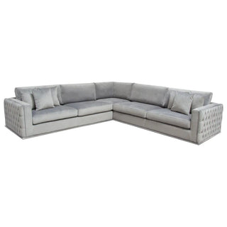 Diamond SofaEnvy 3PC Sectional in Platinum Grey Velvet with Tufted Outside Detail and Silver Metal Trim by Diamond Sofa - ENVY3PCSECTGRENVY3PCSECTGRAloha Habitat