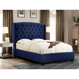 Diamond SofaMajestic Eastern King Tufted Bed in Royal Navy Velvet with Nail Head Wing Accents by Diamond Sofa - MAJESTICEKBEDNBMAJESTICEKBEDNBAloha Habitat