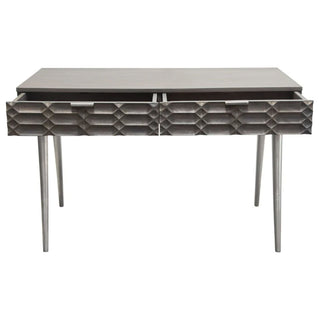 Diamond SofaPetra Solid Mango Wood 2-Drawer Writing Desk in Smoke Grey Finish w/ Nickel Legs by Diamond Sofa - PETRADEGRPETRADEGRAloha Habitat